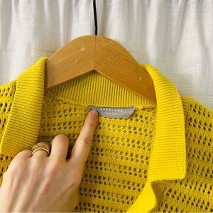 Everlane Crochet Short Sleeve Cardigan - Yellow